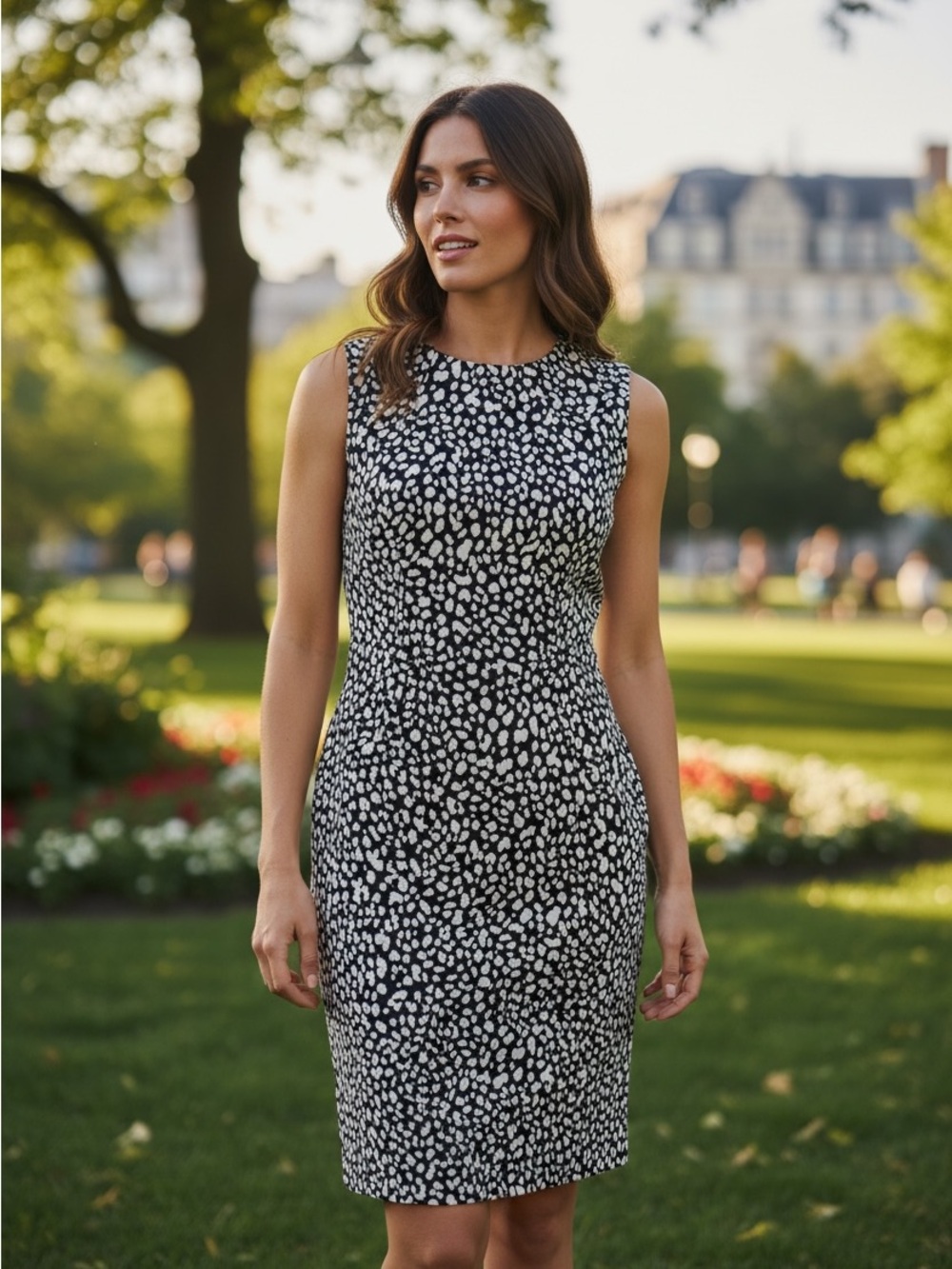 Ann Taylor Black and White Pebble Pattern Sheath Dress